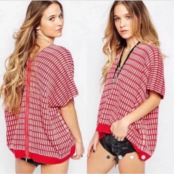 Free People Something Special Oversized Boxy Fit‎ Sweater Functional Zip Back XS - Picture 1 of 11
